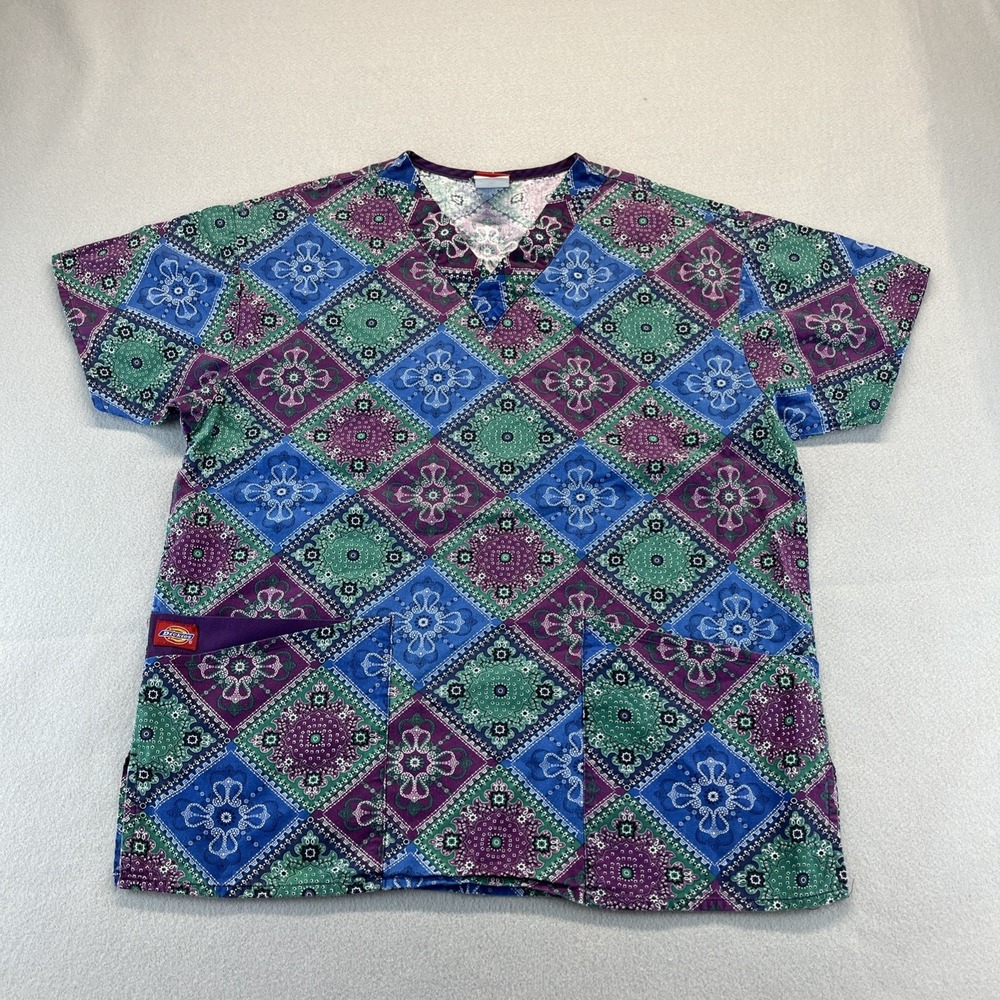 Dickies Multi-Color Floral Women's Short Sleeve Scrub Top Size Medium